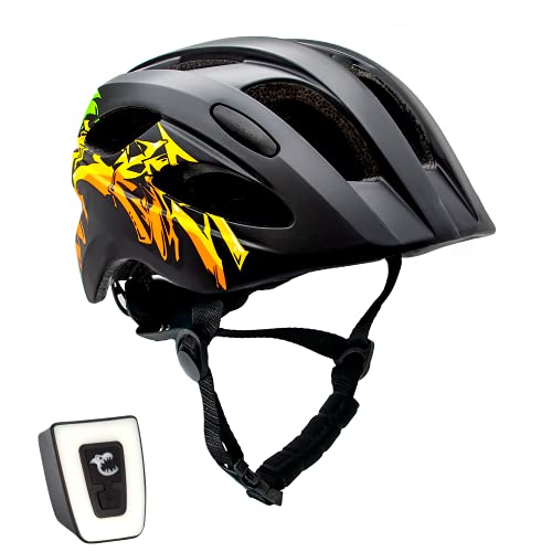 Casco de bicicleta para niños ajustable de tamaño infantil a juvenil | Tamaño 54-58 | Precioso casco de bicicleta para niños y niñas | Luz LED incorporada recargable | Homologado por la CE