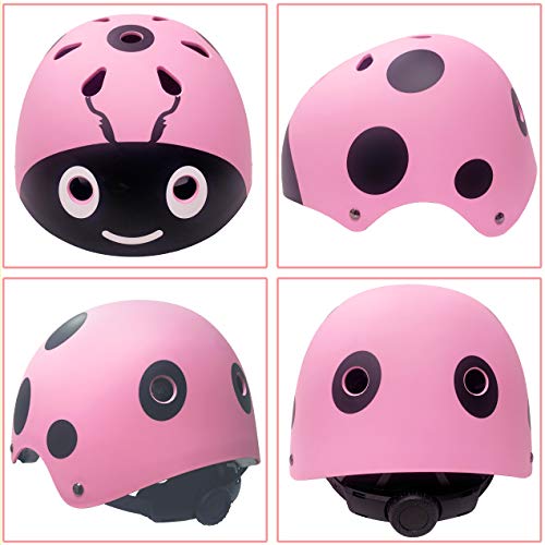 Casco para niños y niñas Casco cómodo Ajustable de Seguridad para patineta, patineta, Bicicleta (3-8 años) (Pink Ladybug, S(3-8years Old))