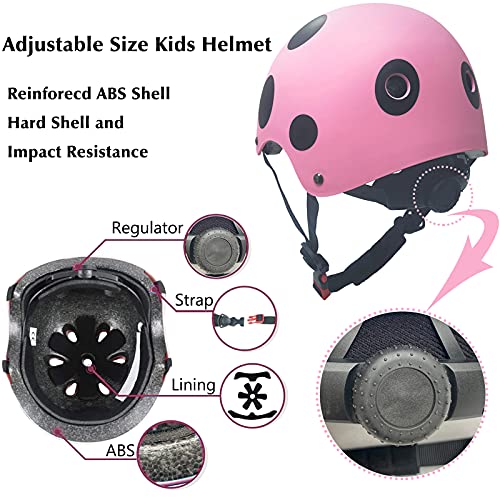 Casco para niños y niñas Casco cómodo Ajustable de Seguridad para patineta, patineta, Bicicleta (3-8 años) (Pink Ladybug, S(3-8years Old))