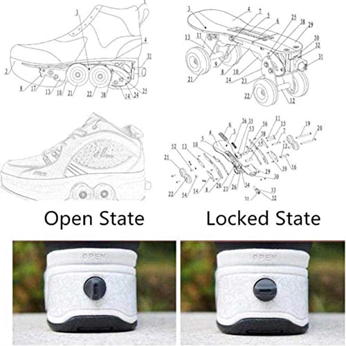 CCCYT Deformación 4 Rueda Patines En Paralelo Zapatos Multiusos 2 En 1 Skate Ligeros Calzado para Niñas y Niños Adolescentes y Adultos