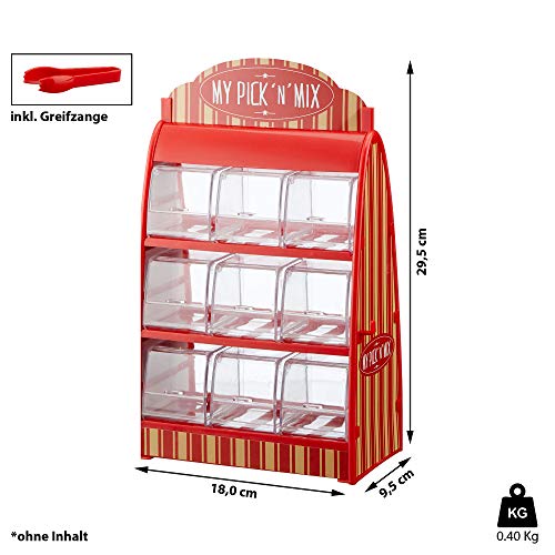 Cepewa Dispensador de Caramelos, máquina de Caramelos Retro con Pinzas, dispensador de chicles de Vino de los años 50, Contador de gominolas de Frutas de los años Rojo