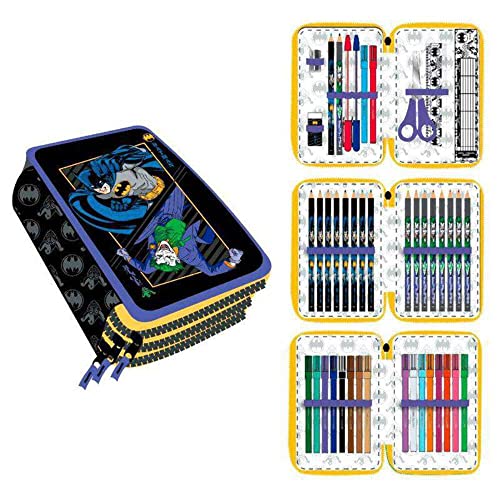 Cerdá, Estuche Plumier Triple con Rotuladores Giotto de Batman-Licencia Oficial DC Comics Unisex niños, Multicolor, 12.5 X 19.5 X 6.5 CM