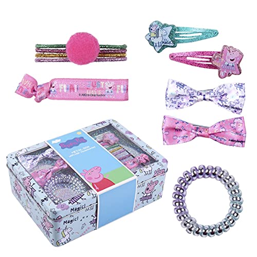 CERDÁ LIFE'S LITTLE MOMENTS- Caja Metalica con Accesorios para el Pelo Brillantes de Peppa Pig - Licencia Oficial Nickelodeon, Color Rosa (2500001907)