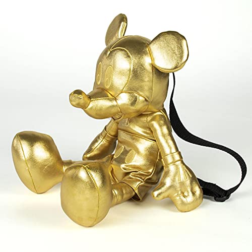 CERDÁ LIFE'S LITTLE MOMENTS, Mochila Peluche Brillante de Mickey Mouse-Licencia Oficial Disney para Niños, Dorado, Edad recomendada-2-7 años