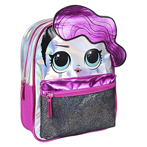 Cerdá - Mochila Infantil Metalizada Brillante de LoL Surprise de Color Rosa Fucsia - Licencia Oficial LOL Surprise