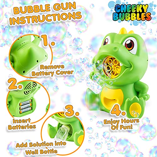 Cheeky Bubbles Maquina De Burbujas para Niños, Bubble Machine de Dinosaurios Juguetes, Maquina De Burbujas Automática, Regalos Cumpleaños Niños