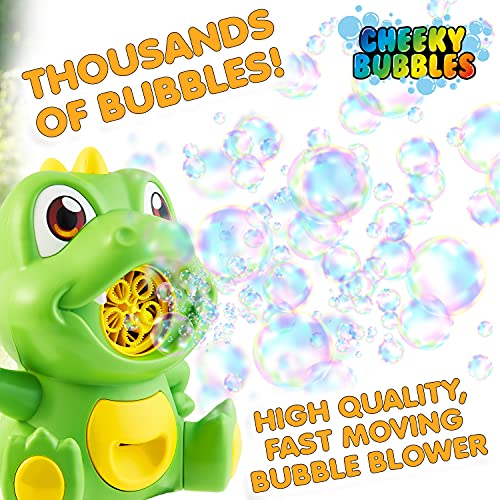 Cheeky Bubbles Maquina De Burbujas para Niños, Bubble Machine de Dinosaurios Juguetes, Maquina De Burbujas Automática, Regalos Cumpleaños Niños