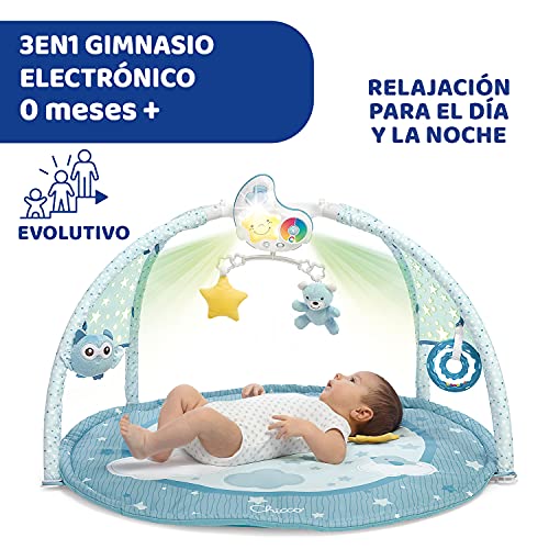 Chicco Enjoy Colours, Gimnasio para Bebés 3en1 Azul, Juguete Multifunción Electrónico con Alfombra de Juegos, Estrella Proyector, Luz Nocturna Extraíble y Música Relajante – Juguetes Bebé 0+ Meses