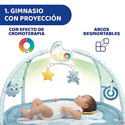 Chicco Enjoy Colours, Gimnasio para Bebés 3en1 Azul, Juguete Multifunción Electrónico con Alfombra de Juegos, Estrella Proyector, Luz Nocturna Extraíble y Música Relajante – Juguetes Bebé 0+ Meses