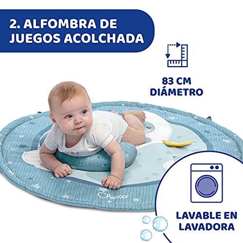 Chicco Enjoy Colours, Gimnasio para Bebés 3en1 Azul, Juguete Multifunción Electrónico con Alfombra de Juegos, Estrella Proyector, Luz Nocturna Extraíble y Música Relajante – Juguetes Bebé 0+ Meses