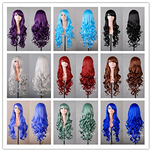 Chiguo 32''/ 80cm Peluca de Las Mujeres Moda Multicolor Pelo Largo Rizado Pelo Ondulado Cabello para Adultos Cosplay Disfraz Fiesta de Halloween Peluca Pelucas para Adultos (Rubio Claro)