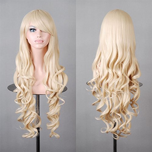 Chiguo 32''/ 80cm Peluca de Las Mujeres Moda Multicolor Pelo Largo Rizado Pelo Ondulado Cabello para Adultos Cosplay Disfraz Fiesta de Halloween Peluca Pelucas para Adultos (Rubio Claro)