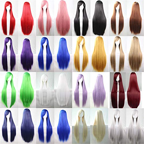 Chiguo 80cm/ 32'' Peluca de Las Mujeres Pelo Largo Recta De Las Mujeres Cabello Peluca Cabello para Adultos Cosplay Disfraz Fiesta de Halloween Peluca Pelucas para Adultos (Negro)