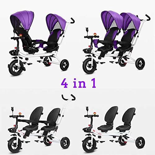 Childrens Pedal exterior Triciclo Twin Tricycle Asiento gemelos con cesta, dosel desmontable con traje de manija de empuje de la dirección for padres durante 12 meses - 6 años niñas ( Color : Blue )