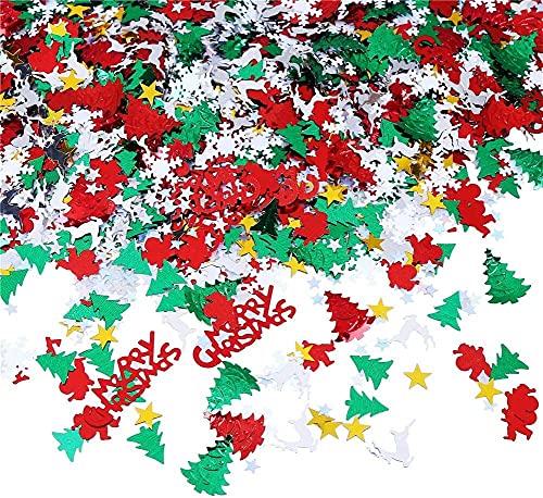 CHUANGOU Confeti de Navidad, Confeti Decoración Navidad Copo de Nieve Santa Feliz Navidad Reno Mesa Confeti para Decoración Navideña 100g