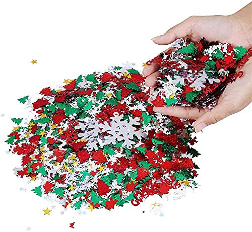 CHUANGOU Confeti de Navidad, Confeti Decoración Navidad Copo de Nieve Santa Feliz Navidad Reno Mesa Confeti para Decoración Navideña 100g