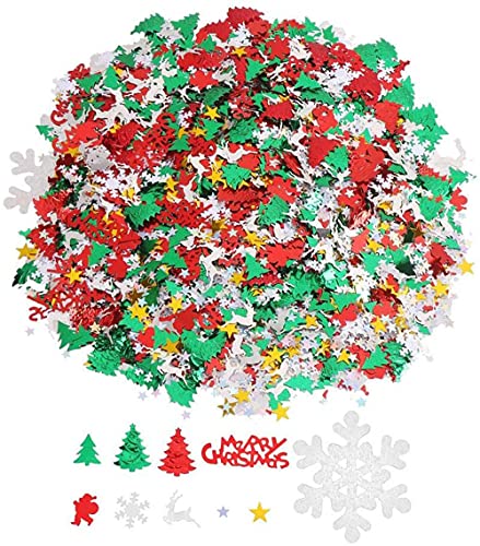 CHUANGOU Confeti de Navidad, Confeti Decoración Navidad Copo de Nieve Santa Feliz Navidad Reno Mesa Confeti para Decoración Navideña 100g