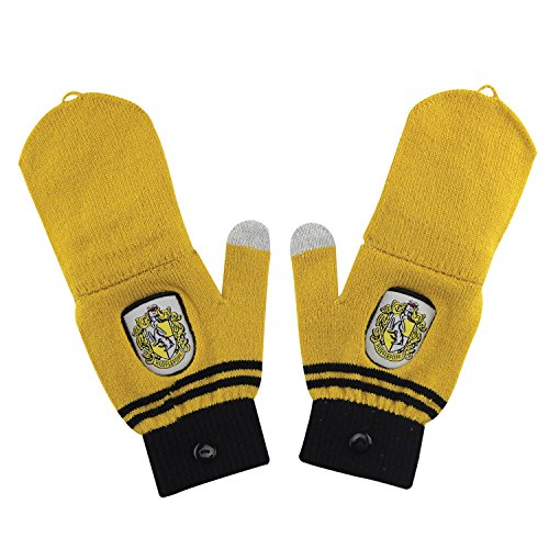 Cinereplicas - Harry Potter - Guantes - Mitones Removibles - Mitones de Pantalla táctil - Licencia Oficial - Casa Hufflepuff - Amarillo y Negro