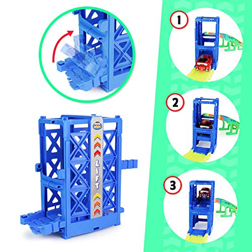 Circuito Coches de Juguetes Niños Luminoso,Pista Coches Juguete con 1 Ascensor Automáticos y 1 LED Coche Juguete Regalos Juguetes Niños Niña 3 4 5 6 Años(145 Piezas)