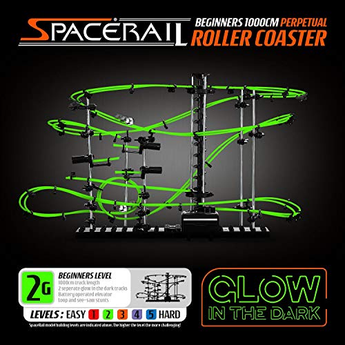 CKB LTD SpaceRail Nivel 2 Pista para canicas movimiento perpetuo Roller Coaster Montaña rusa, Gadget que brilla en la oscuridad, kit de construcción de pistas de mármol para bricolaje, luminoso