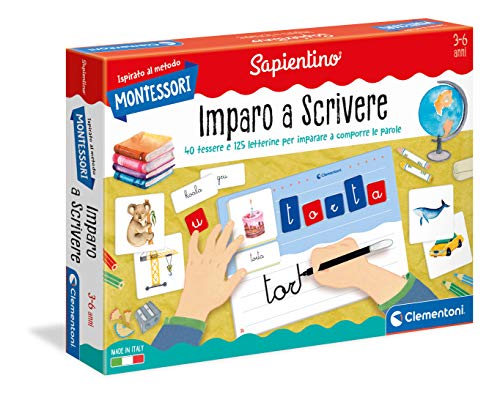 Clementoni - 16270 - Montessori - Aprende a Escribir - Fabricado en Italia, Juego Montessori 3 años, Juego Educativo método montessoriano (versión en Italiano)