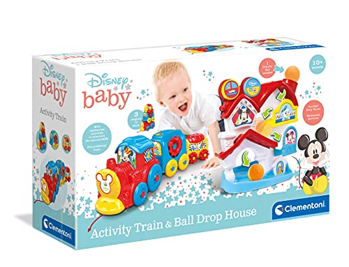 Clementoni Baby-Activity Train & Ball Drop House-trenecito y casita, Tren Laberinto de Bolas, Juguete bebé de Disney a Partir de 10 Meses, Multicolor (97854)