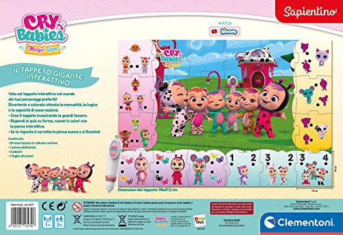 Clementoni - Sapientino-Alfombra Gigante Interactivo-Cry Babies-Puzzle para niños-Juegos Quiz (versión en Italiano) -Fabricado en Italia, 3 años +, 16279