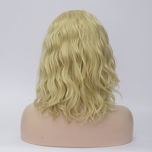 CLOCOLOR 14" 36CM Peluca corta rizada de pelo medio largo rizado ondulado para mujer cosplay fiesta peluca sintética de moda calor resistente (rubio claro)