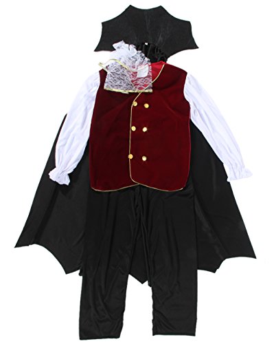 Cloudkids - Disfraz Vampiro para Niños Halloween Disfraces Twilight Vampiros Ropa Pantalones Capa Crepúsculo Regalo para Halloween Carnaval 7-9 Años