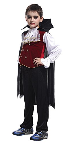 Cloudkids - Disfraz Vampiro para Niños Halloween Disfraces Twilight Vampiros Ropa Pantalones Capa Crepúsculo Regalo para Halloween Carnaval 7-9 Años