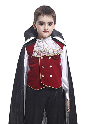 Cloudkids - Disfraz Vampiro para Niños Halloween Disfraces Twilight Vampiros Ropa Pantalones Capa Crepúsculo Regalo para Halloween Carnaval 7-9 Años