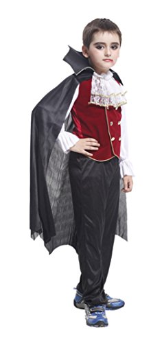 Cloudkids - Disfraz Vampiro para Niños Halloween Disfraces Twilight Vampiros Ropa Pantalones Capa Crepúsculo Regalo para Halloween Carnaval 7-9 Años