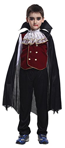 Cloudkids - Disfraz Vampiro para Niños Halloween Disfraces Twilight Vampiros Ropa Pantalones Capa Crepúsculo Regalo para Halloween Carnaval 7-9 Años