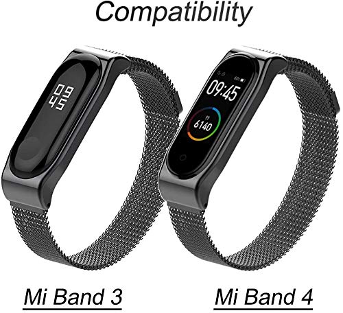 CNBOY Correa para Mi Band 4 Xiaomi Mi Band 3 Correas Metal Pulsera de Actividad Reloj Milanés Wristband Repuesto Bandas de Acero Inoxidable Agradable con Cierre magnético Cerradura Imán Pulseras