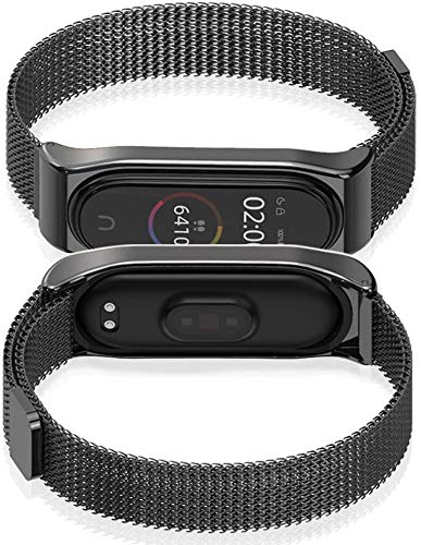 CNBOY Correa para Mi Band 4 Xiaomi Mi Band 3 Correas Metal Pulsera de Actividad Reloj Milanés Wristband Repuesto Bandas de Acero Inoxidable Agradable con Cierre magnético Cerradura Imán Pulseras