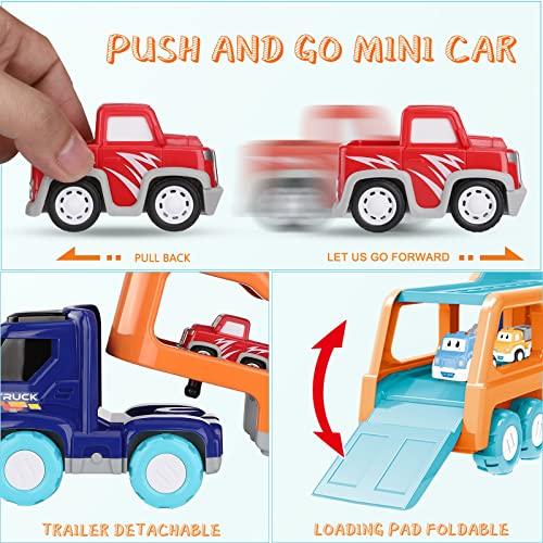 Coches de Juguetes para Niños ,Camion de Transporte con 7 Mini Coche inercia Funcion Luce y Sonido Regalo Juguete para Niño 3 4 5 6 7 8añosguetes para Niños Camion