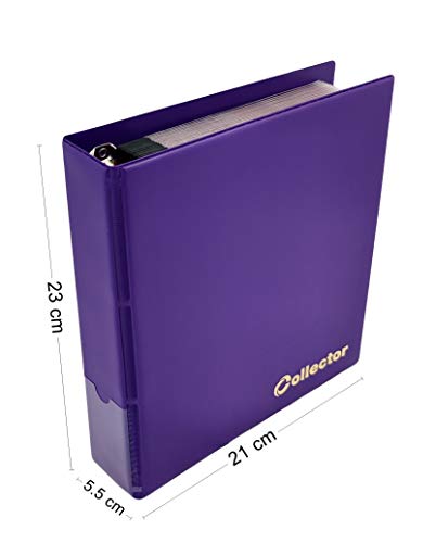 COLLECTOR Álbum de colección de monedas con funda para 221 tamaños diferentes de monedas, desde monedas grandes a pequeñas, con páginas y separadores rojos, con índice, color morado pastel