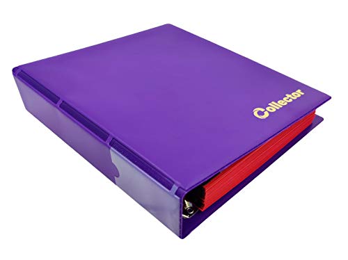 COLLECTOR Álbum de colección de monedas con funda para 221 tamaños diferentes de monedas, desde monedas grandes a pequeñas, con páginas y separadores rojos, con índice, color morado pastel