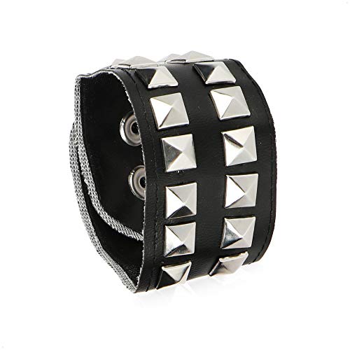 com-four® Juego de rockero de 3 piezas - brazalete, collar y guante de dedo en aspecto de cuero con tachuelas piramidales - disfraz para carnaval (03 piezas - pulsera/collar/guante de dedo)