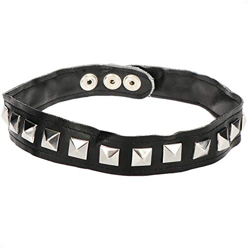 com-four® Juego de rockero de 3 piezas - brazalete, collar y guante de dedo en aspecto de cuero con tachuelas piramidales - disfraz para carnaval (03 piezas - pulsera/collar/guante de dedo)