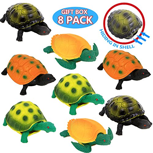 Conjunto de Tortuga de Goma de 5 Pulgadas ( 8 Paquetes), Material de alta elasticidad. Se puede esconder en la cáscara, Juguetes de Baño, Piscina, Bañera de Animales Marinos del Mundo Zoológico