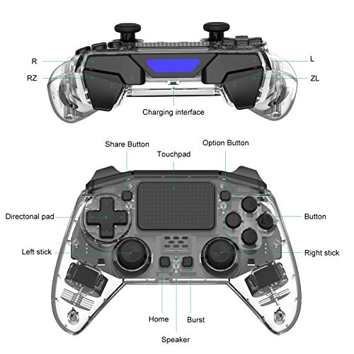 Controladores inalámbricos para PS4, Gamepad Transparente Transparente para Playstation 4, Joystick PS4 Gamepad para Controlador Ps4 con Dualshock y conexión Bluetooth y Sensor giroscópico de 6 Ejes