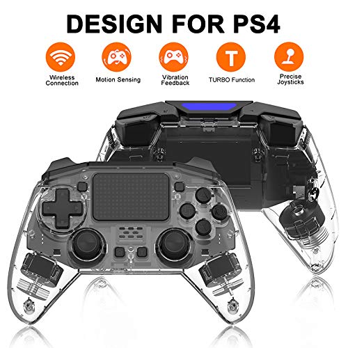 Controladores inalámbricos para PS4, Gamepad Transparente Transparente para Playstation 4, Joystick PS4 Gamepad para Controlador Ps4 con Dualshock y conexión Bluetooth y Sensor giroscópico de 6 Ejes