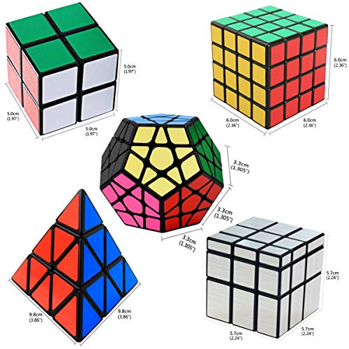 Cooja Cubo Mágico Pack, Speed Magic Cube 2x2x2 + 4x4x4 + Pyraminx + Megaminx + Cubo Espejo, Velocidad Rompecabeza Cubos con Easy Turning