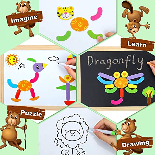 COOLJOY Puzzles Rompecabezas Magnéticos de Madera Juguete Educativo Tablero de Dibujo de Doble Cara para Mayores de 3 Años - Acerca de 100 Piezas (Número y Letra)