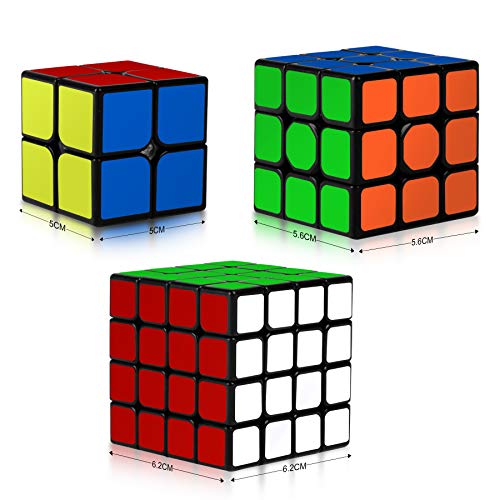 Coolzon Juego de 4 Cubos mágicos, Juego de Cubos mágicos de Velocidad, 2 x 2 3 x 3 4 x 4, fácil torneado, Regalo de Juguetes Rellenos de Navidad para niños, niñas y Adultos