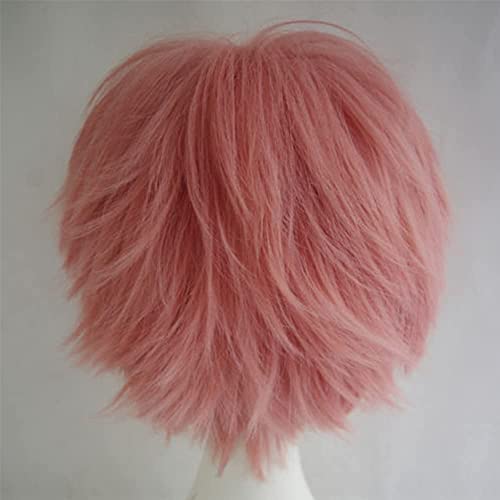 Corto rosa Cosplay peluca mullido pelo recto Unisex Fancy Dress Party Pelucas Disfraz Halloween (rosa)