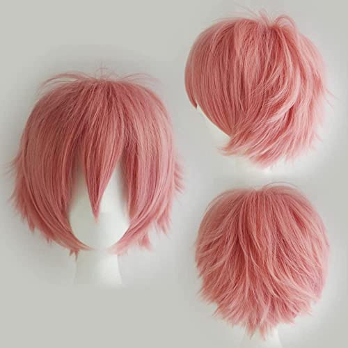 Corto rosa Cosplay peluca mullido pelo recto Unisex Fancy Dress Party Pelucas Disfraz Halloween (rosa)