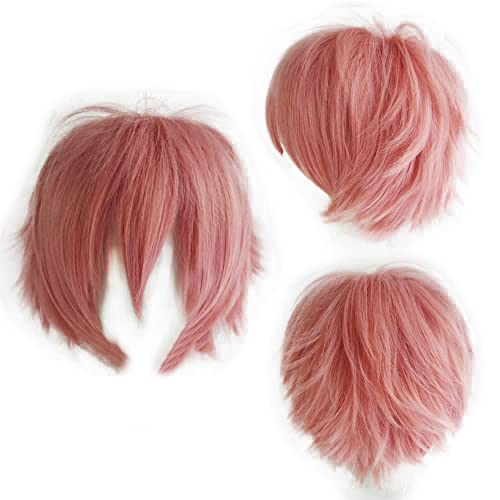 Corto rosa Cosplay peluca mullido pelo recto Unisex Fancy Dress Party Pelucas Disfraz Halloween (rosa)