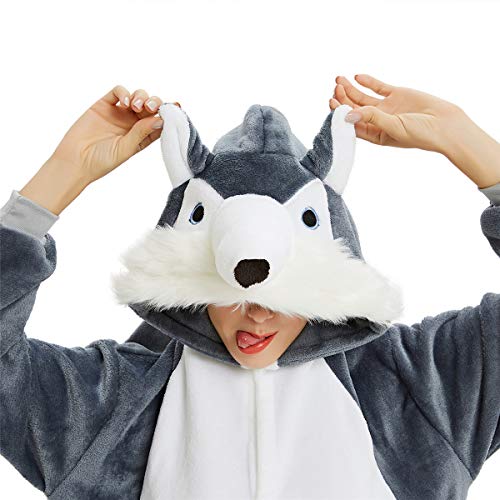 Cosplay Pijama Kigurumis unisex para adulto, traje de animales, conjunto de pijama de unicornio, panda y pingüino (unicornio rosa, 165 - 175 cm), zorro, L